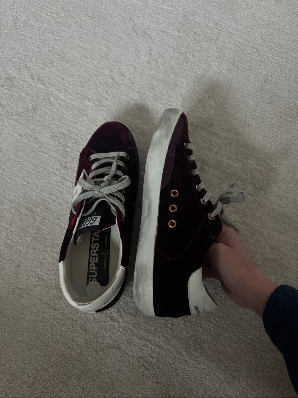Golden Goose Velvet Burgundy Star Sneakers with White Heel - Picture 4 of 11